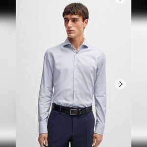 Hugo Boss Slim Fit Men's Structured Cotton Light Blue Size 41 16